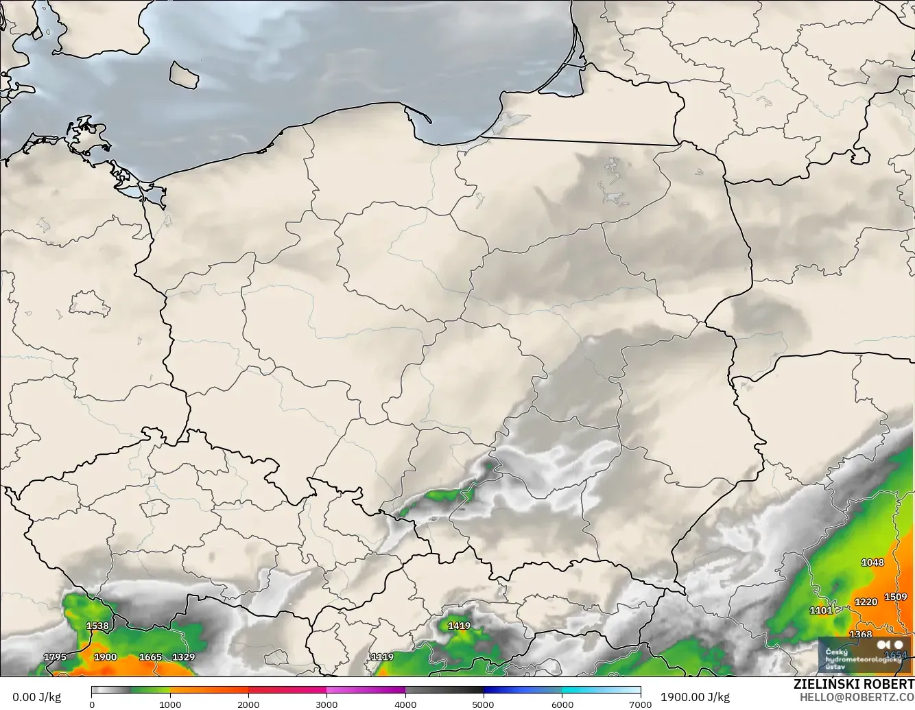 ALADIN CZ 2.3 км модель - Польша, CAPE