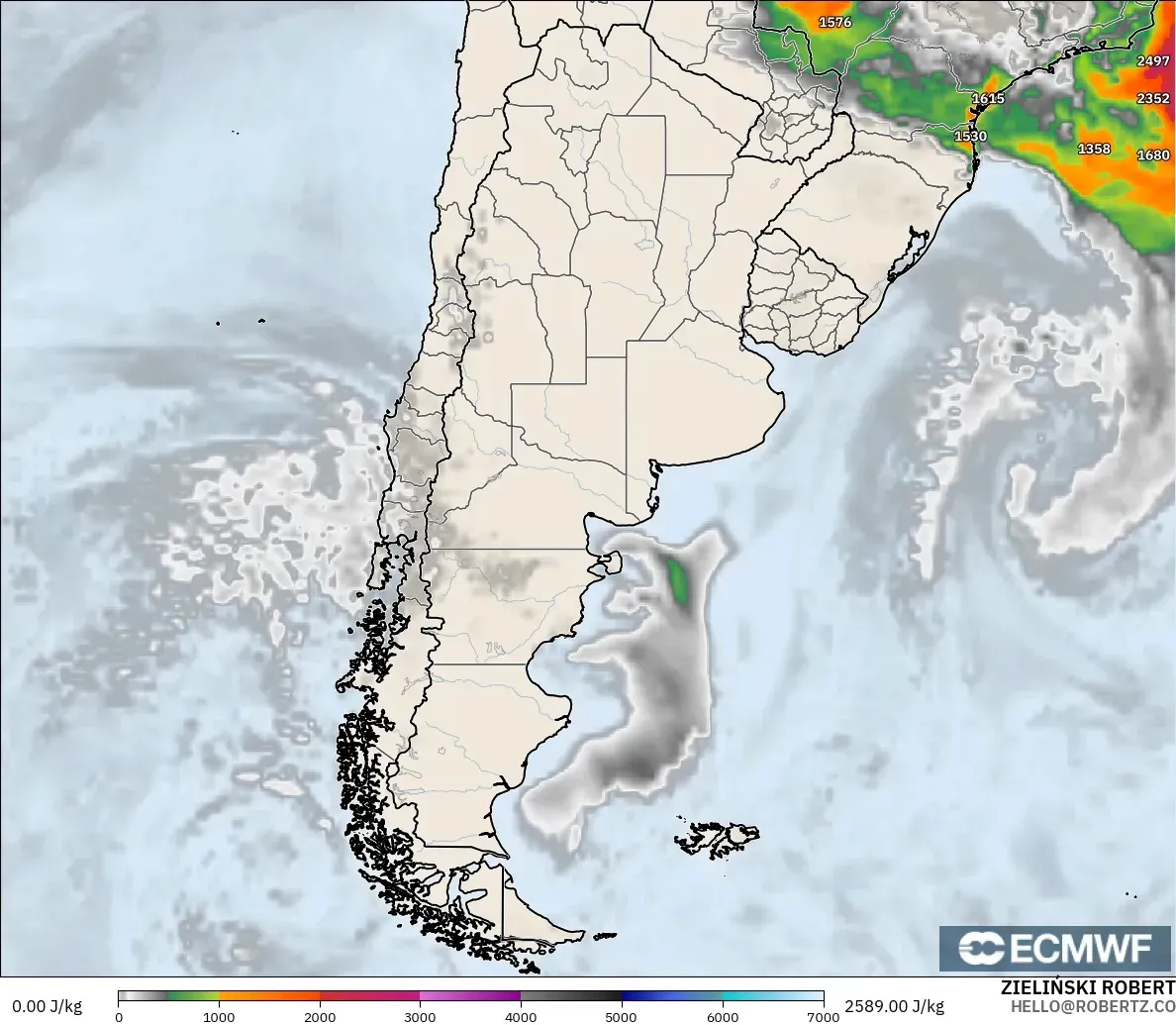 ECMWF IFS 0.25° модель - Аргентина, CAPE