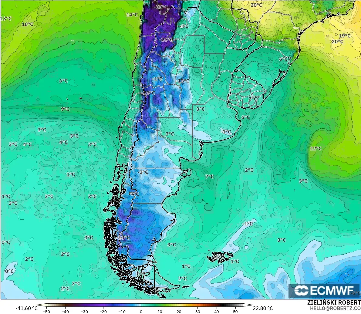 ECMWF IFS 0.25° модель - Аргентина, Шық Нүктесі 2 м