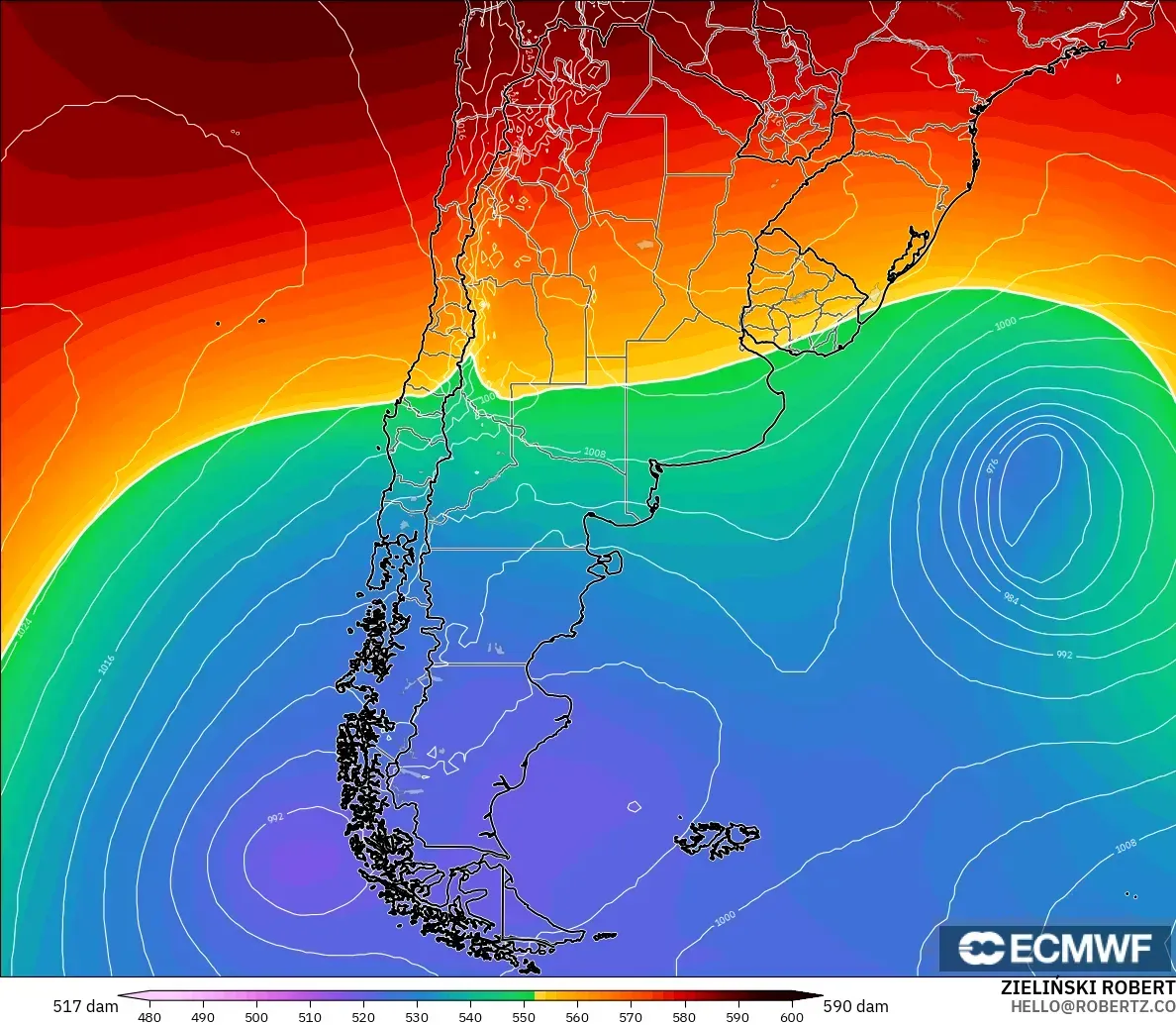 ECMWF IFS 0.25° модель - Аргентина, 500 гПа деңгейіндегі геопотенциал биіктігі