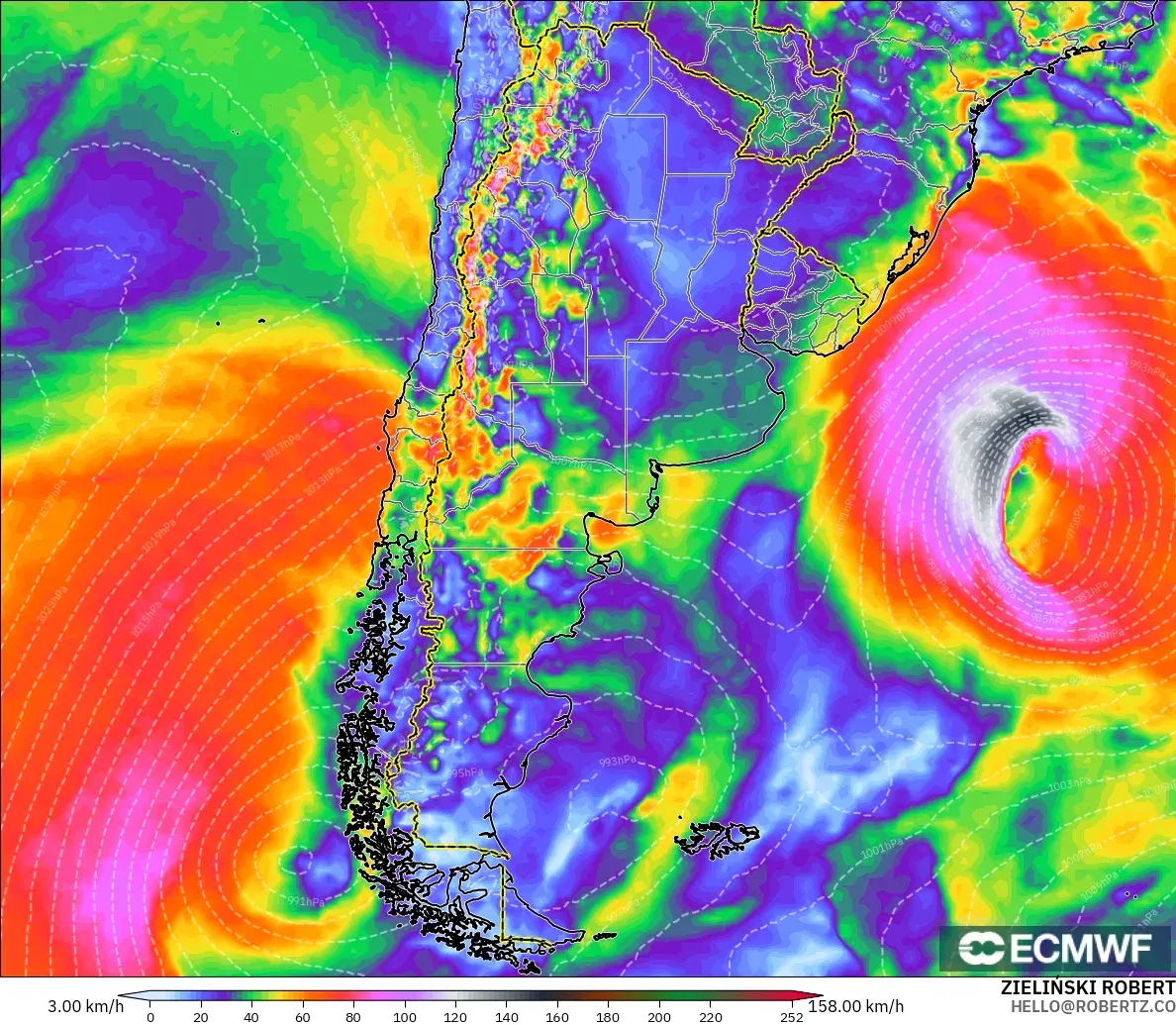 ECMWF IFS 0.25° модель - Аргентина, Екпінді Жел