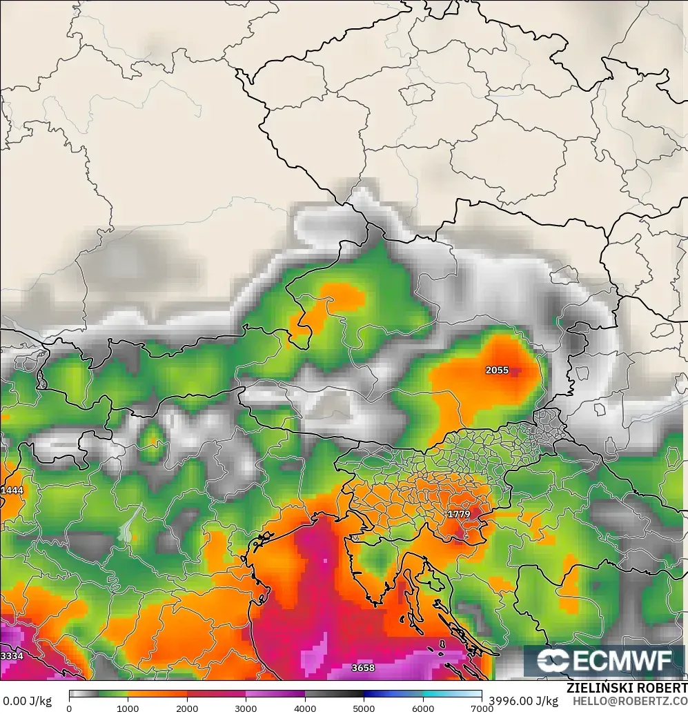 ECMWF IFS 0.25° модель - Австрия, CAPE