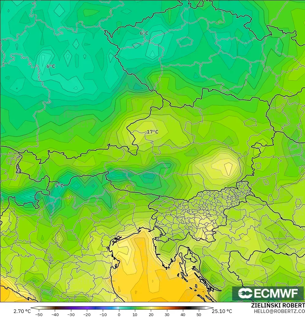 ECMWF IFS 0.25° модель - Австрия, Шық Нүктесі 2 м
