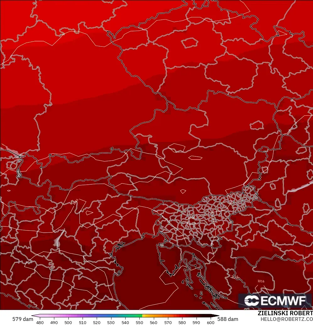 ECMWF IFS 0.25° модель - Австрия, 500 гПа деңгейіндегі геопотенциал биіктігі