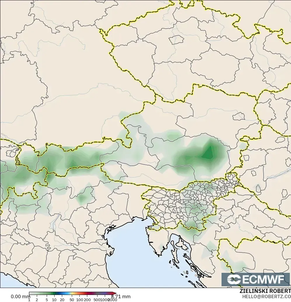 ECMWF IFS 0.25° модель - Австрия, Жауын-шашын Жинақталуы