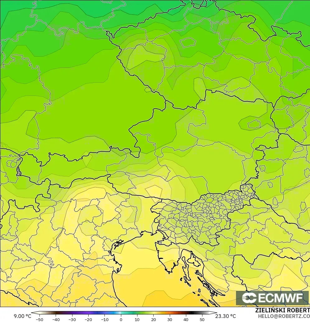 ECMWF IFS 0.25° модель - Австрия, Температура 850 hPa