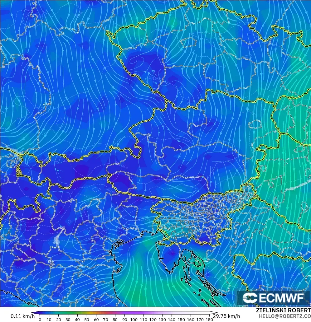 ECMWF IFS 0.25° модель - Австрия, Жел 10 м