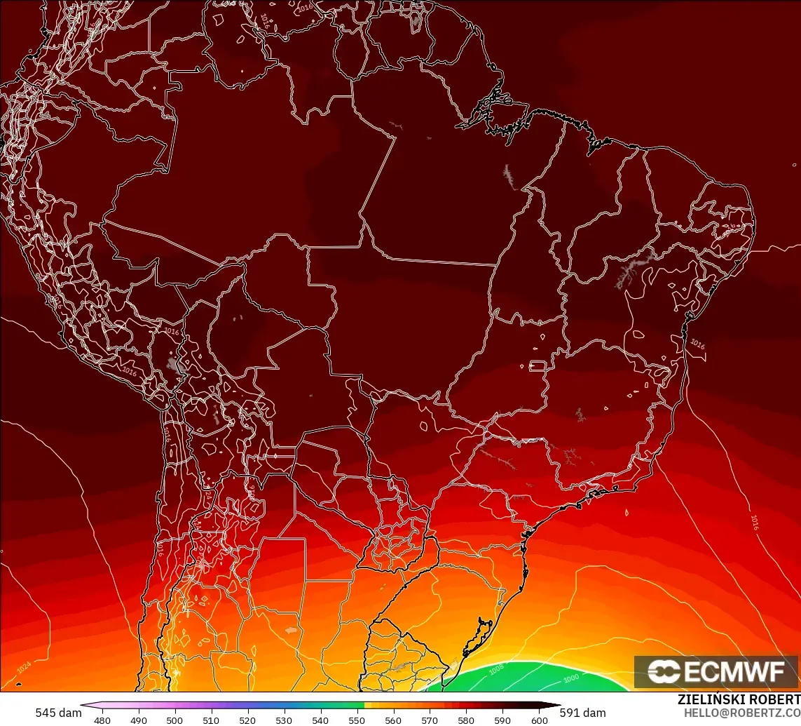 ECMWF IFS 0.25° модель - Бразилия, 500 гПа деңгейіндегі геопотенциал биіктігі
