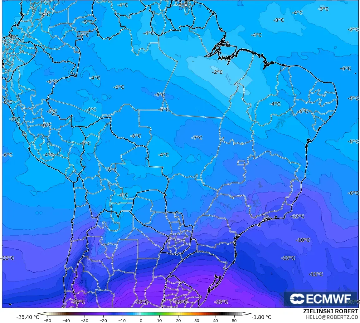 ECMWF IFS 0.25° модель - Бразилия, Температура 500 hPa