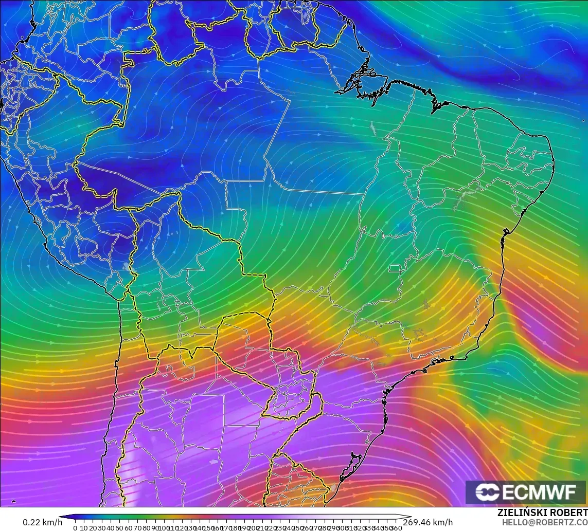 ECMWF IFS 0.25° модель - Бразилия, Жел 300 hPa (жайт ағысы)