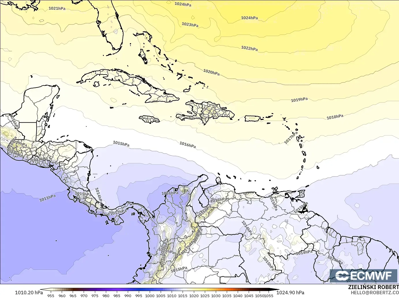 ECMWF IFS 0.25° модель - Кариб теңізі, Қысым