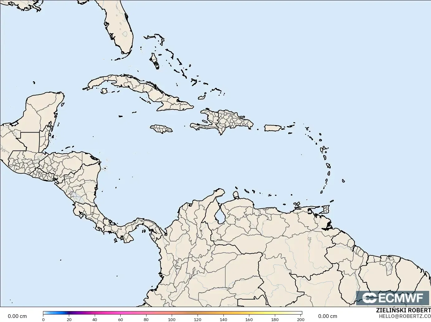 ECMWF IFS 0.25° модель - Кариб теңізі, Қар Қалыңдығы