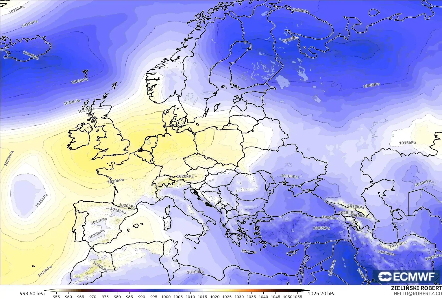 ECMWF IFS 0.25° модель - Еуропа, Қысым