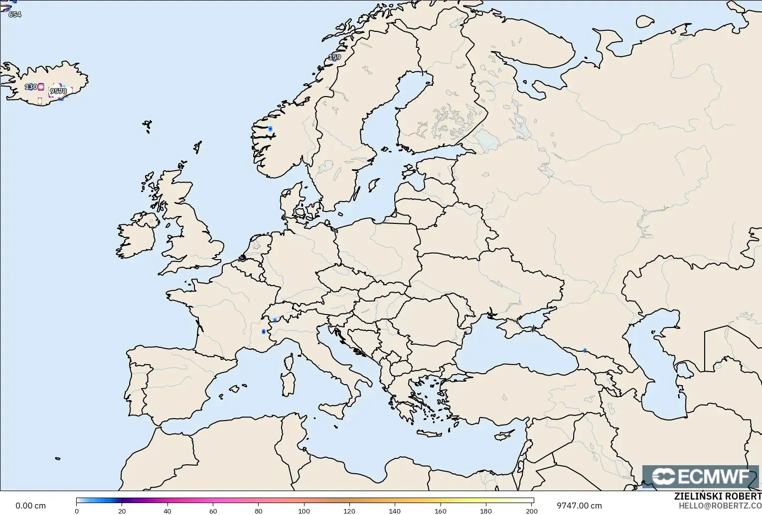ECMWF IFS 0.25° модель - Еуропа, Қар Қалыңдығы