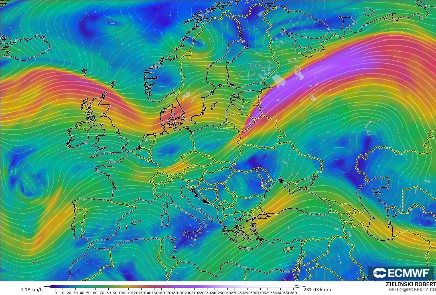 ECMWF IFS 0.25° модель - Еуропа, Жел 300 hPa (жайт ағысы)