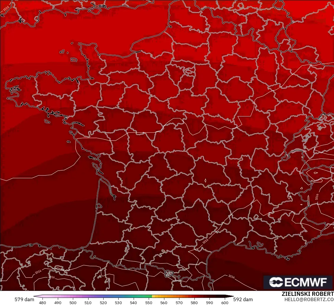 ECMWF IFS 0.25° модель - Франция, 500 гПа деңгейіндегі геопотенциал биіктігі