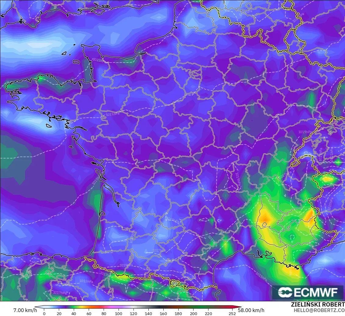 ECMWF IFS 0.25° модель - Франция, Екпінді Жел