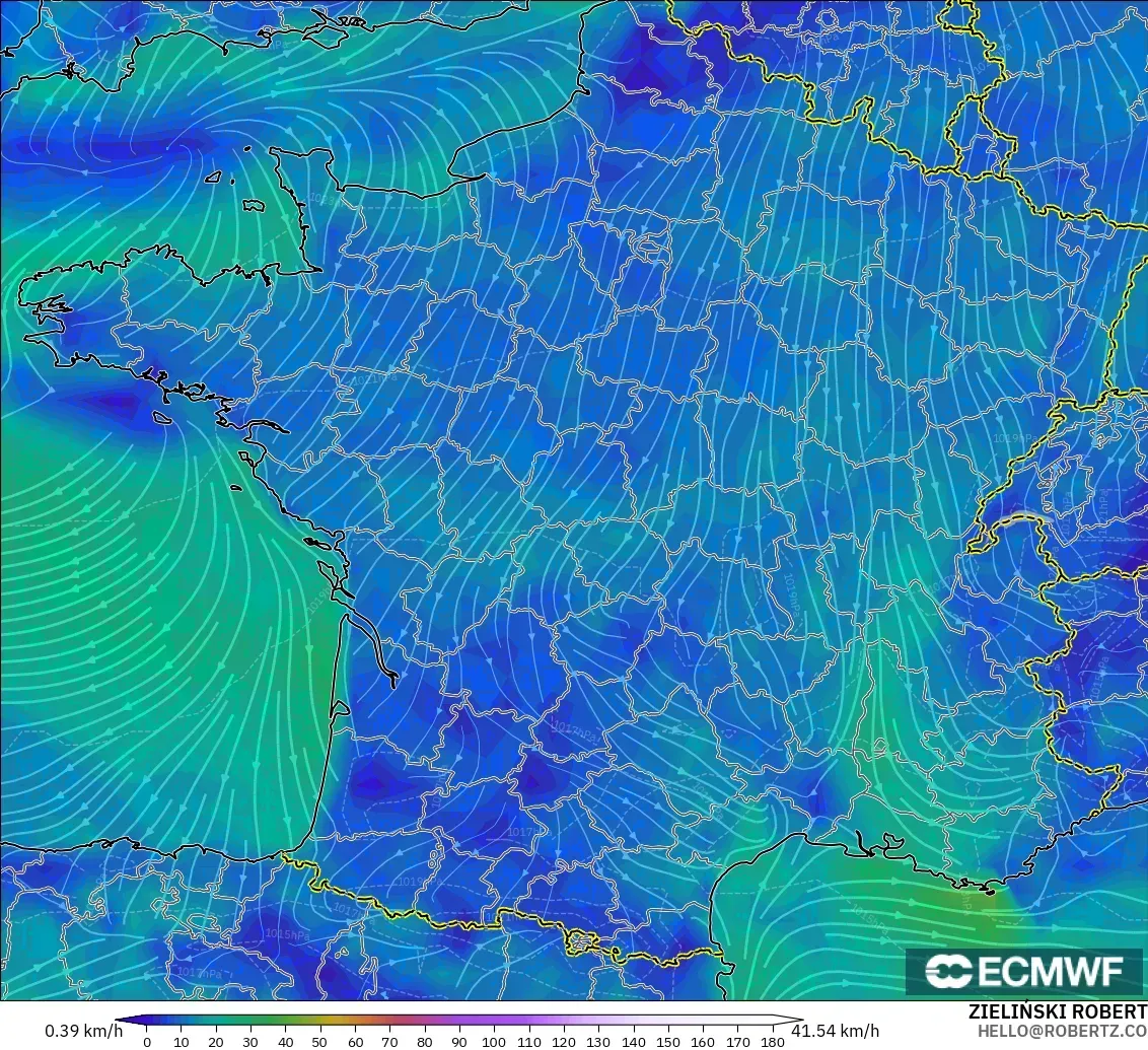 ECMWF IFS 0.25° модель - Франция, Жел 10 м