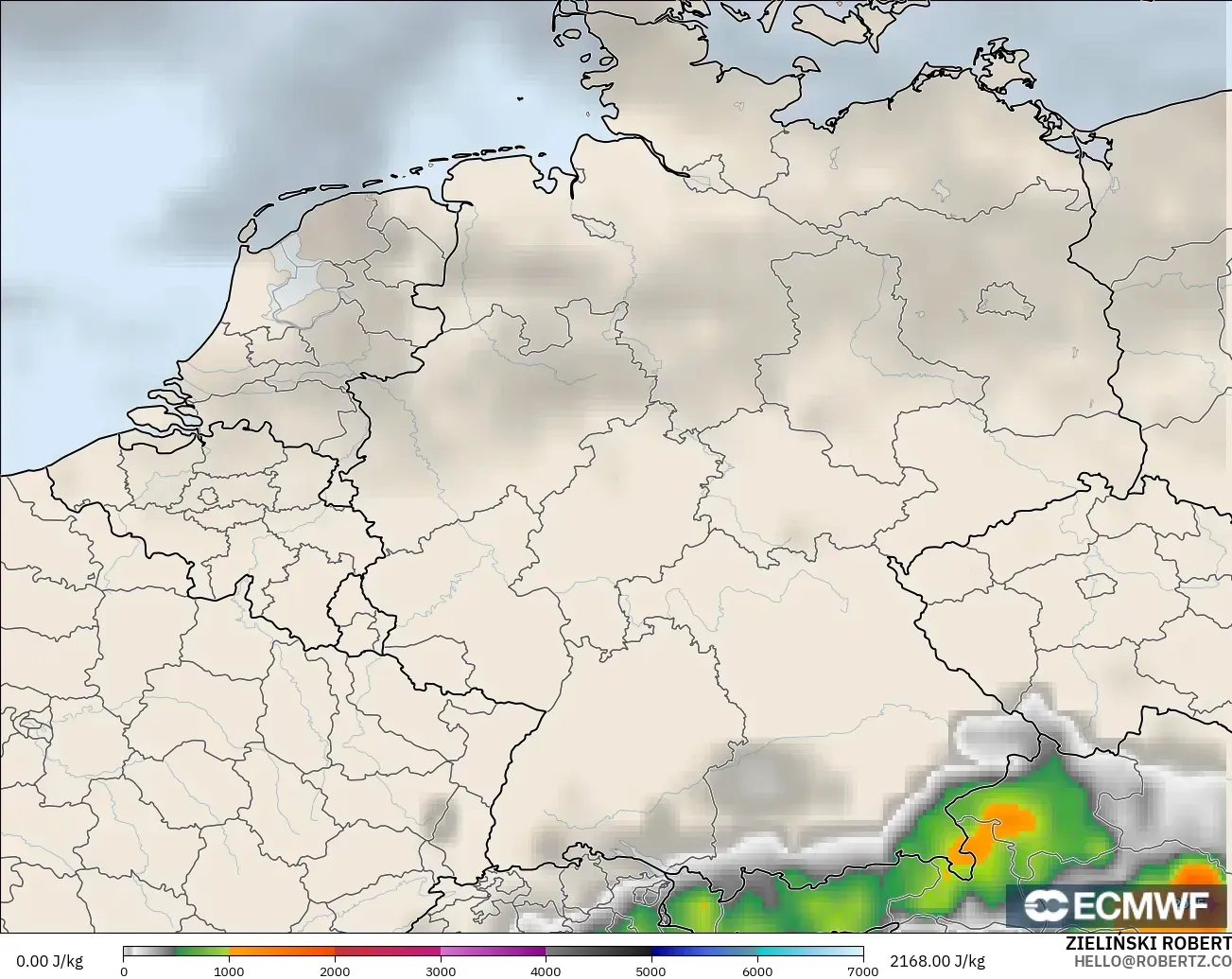 ECMWF IFS 0.25° модель - Германия, CAPE