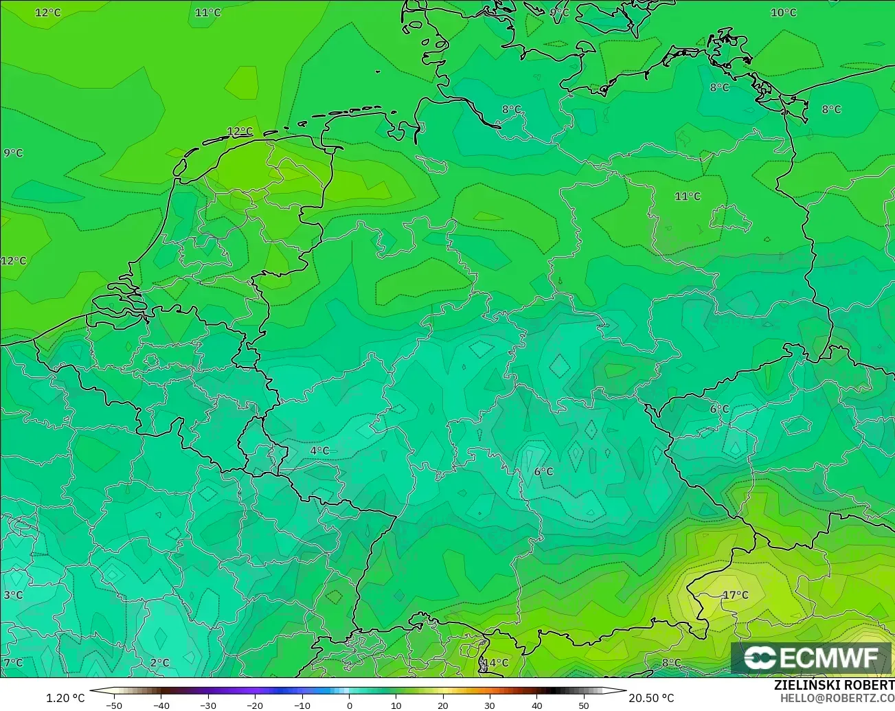 ECMWF IFS 0.25° модель - Германия, Шық Нүктесі 2 м