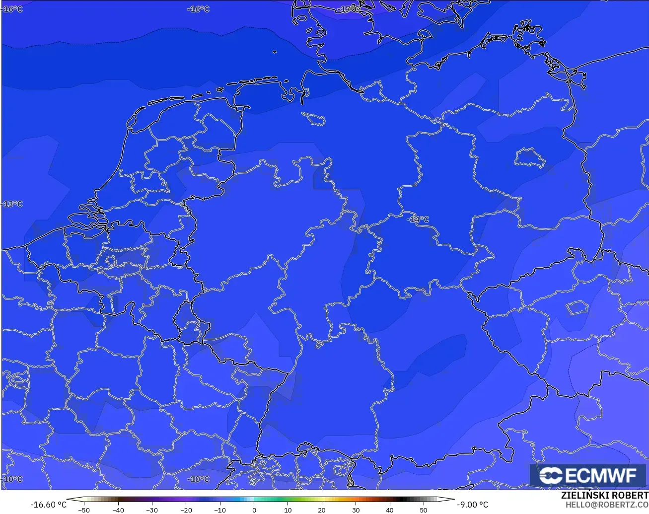 ECMWF IFS 0.25° модель - Германия, Температура 500 hPa