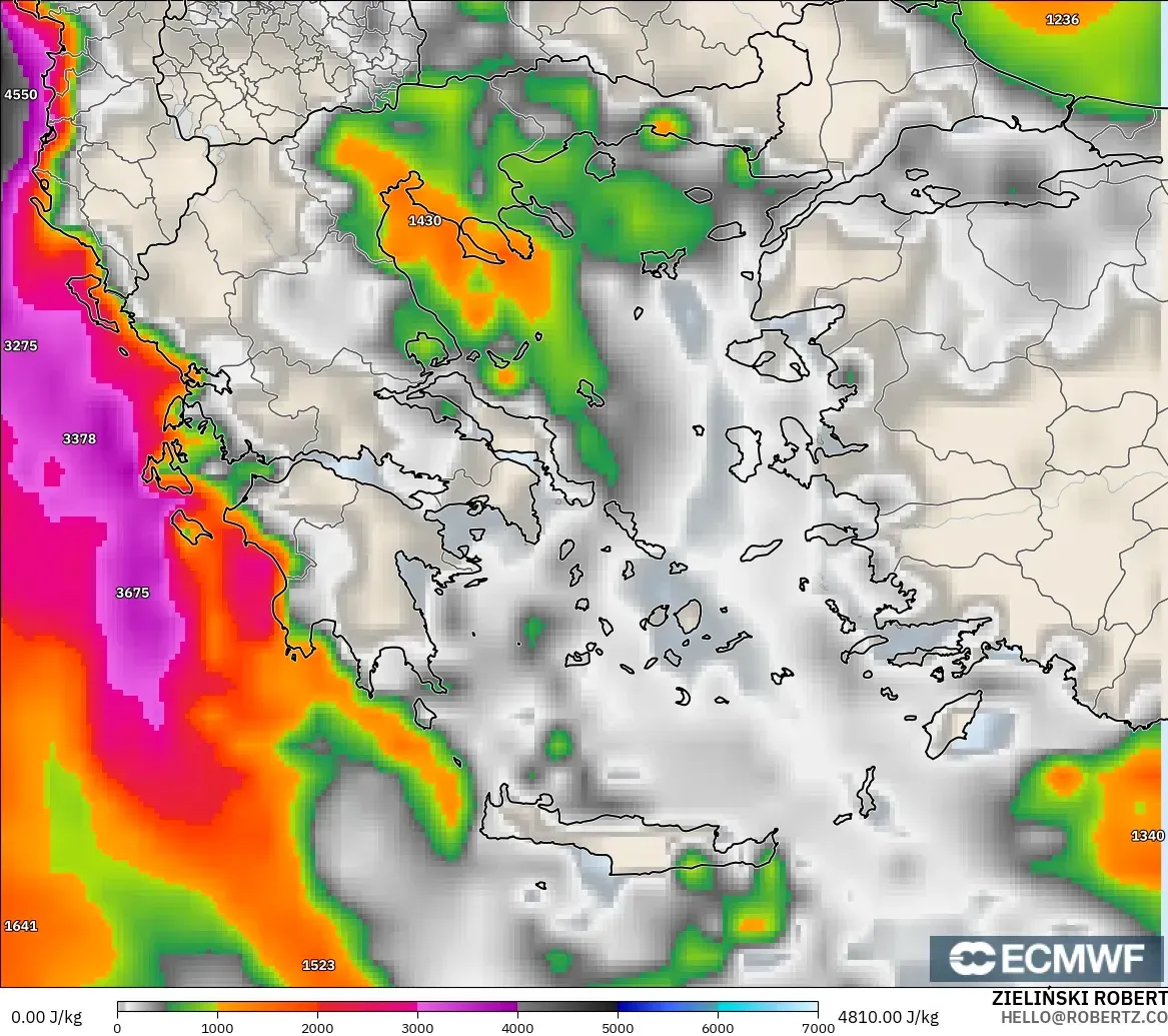 ECMWF IFS 0.25° модель - Грекия, CAPE