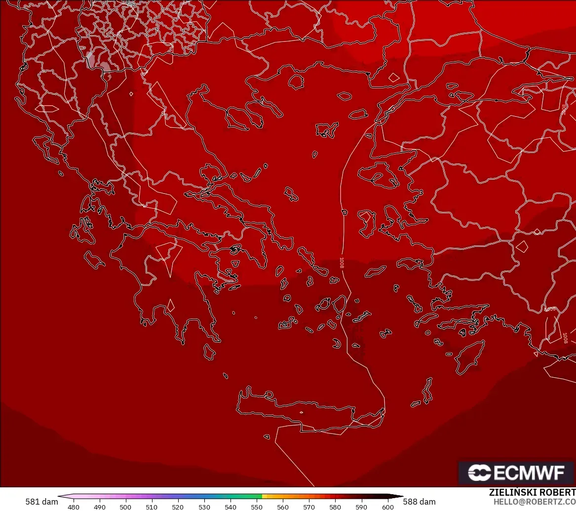 ECMWF IFS 0.25° модель - Грекия, 500 гПа деңгейіндегі геопотенциал биіктігі