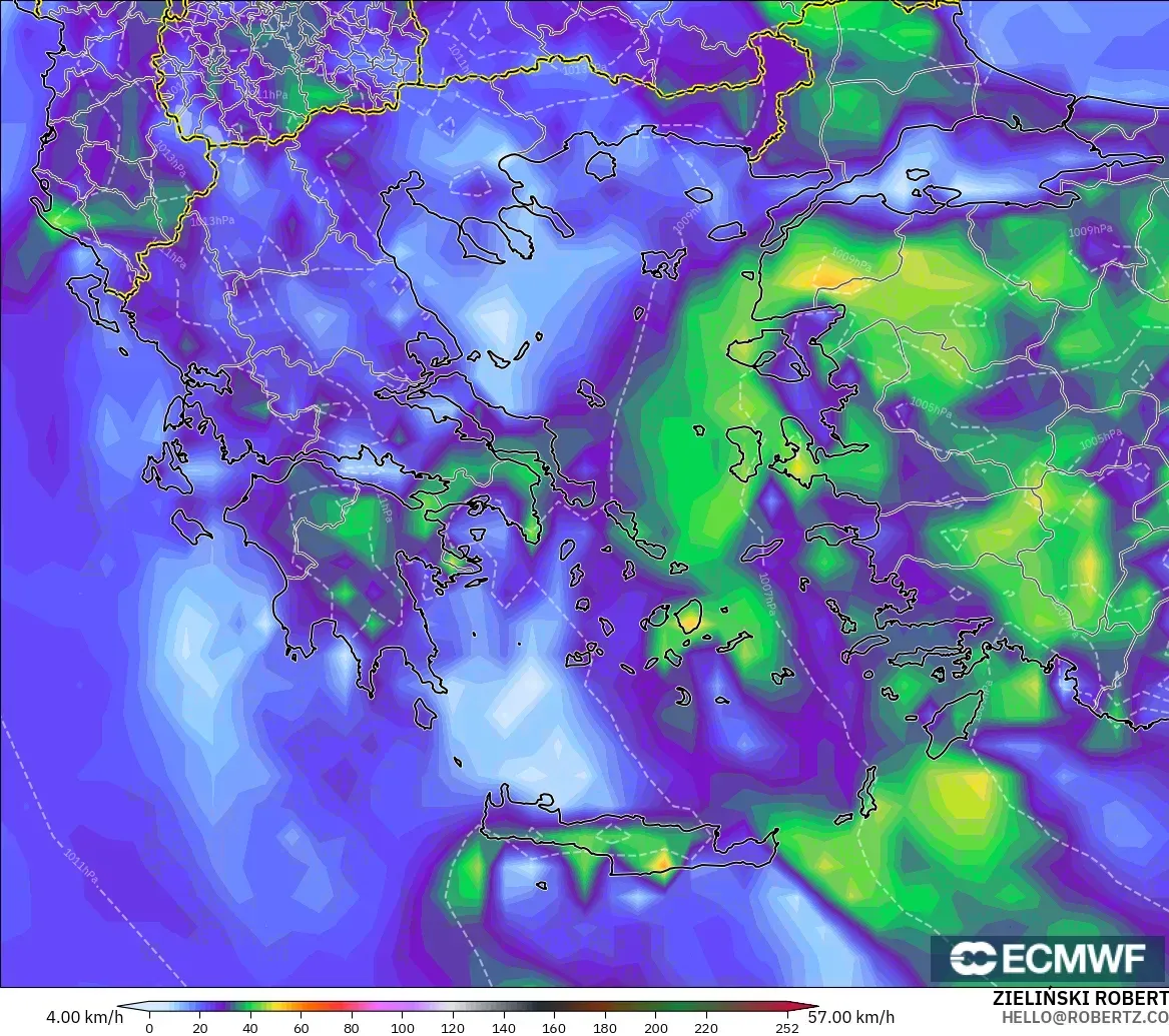 ECMWF IFS 0.25° модель - Грекия, Екпінді Жел