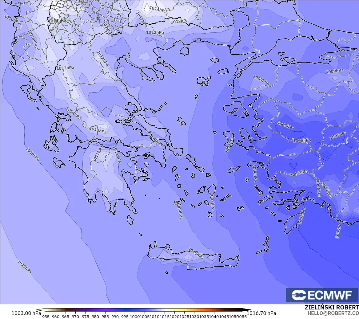 ECMWF IFS 0.25° модель - Грекия, Қысым