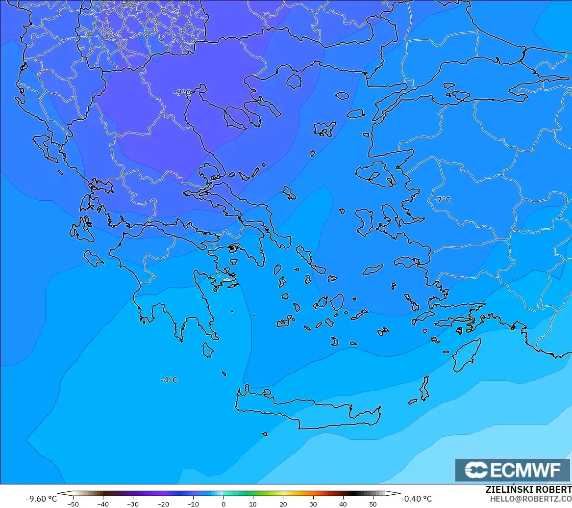 ECMWF IFS 0.25° модель - Грекия, Температура 500 hPa