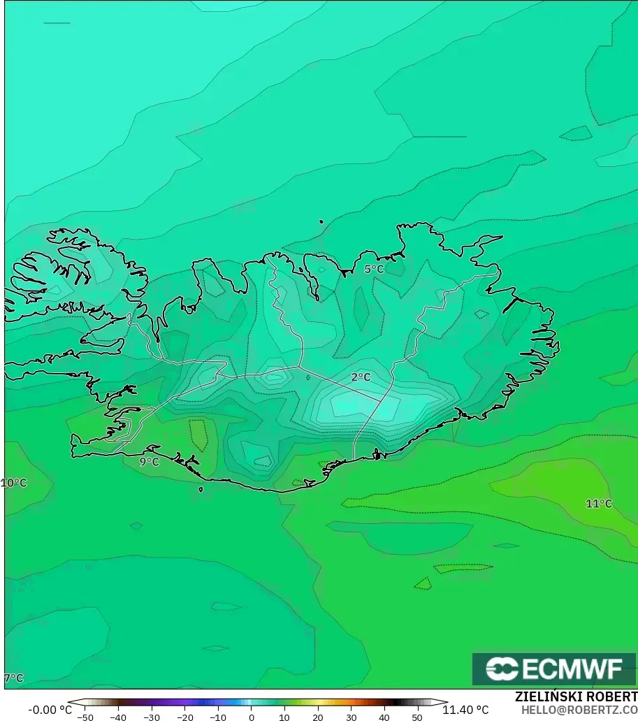 ECMWF IFS 0.25° модель - Исландия, Шық Нүктесі 2 м