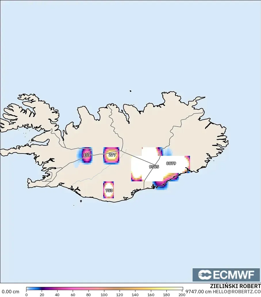 ECMWF IFS 0.25° модель - Исландия, Қар Қалыңдығы