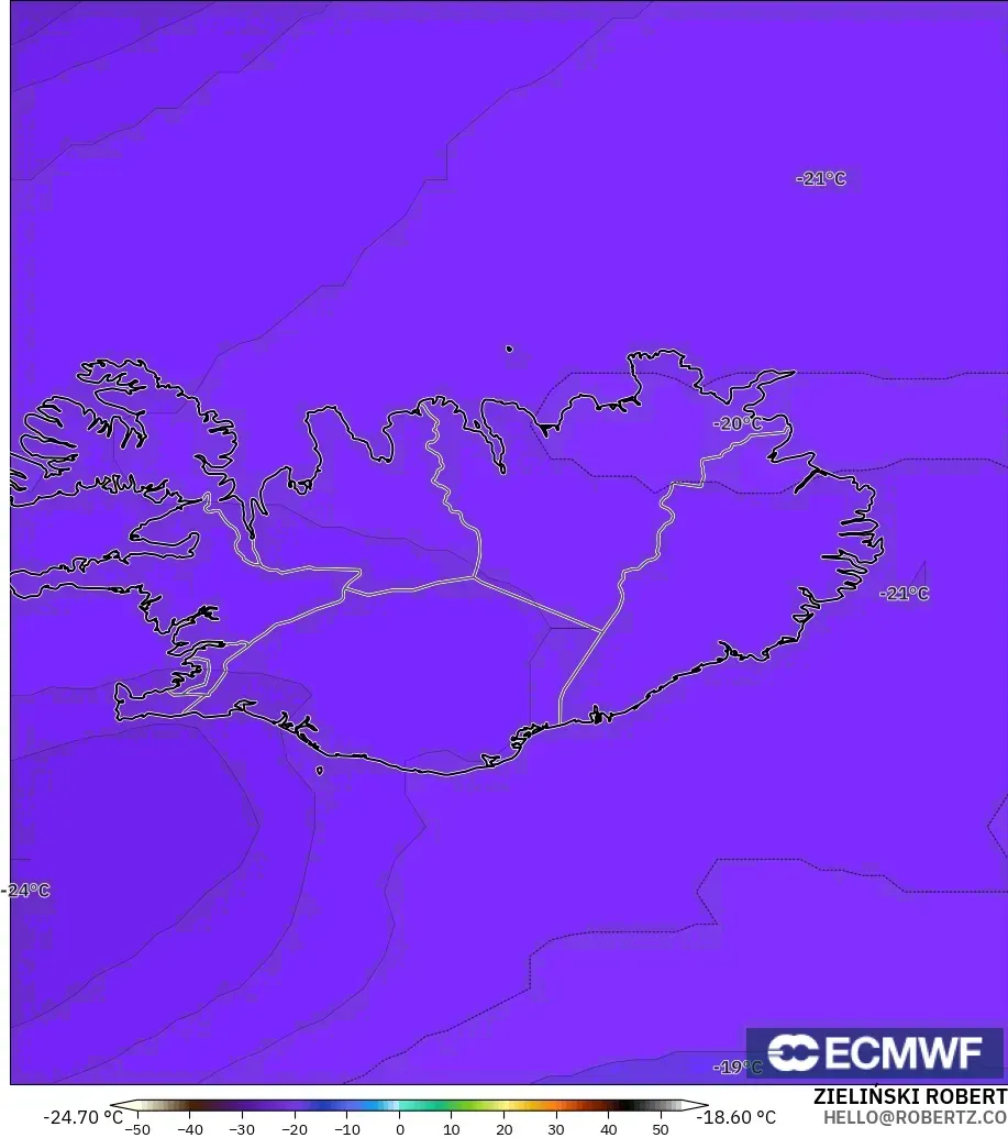 ECMWF IFS 0.25° модель - Исландия, Температура 500 hPa