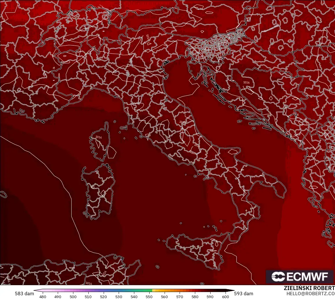 ECMWF IFS 0.25° модель - Италия, 500 гПа деңгейіндегі геопотенциал биіктігі