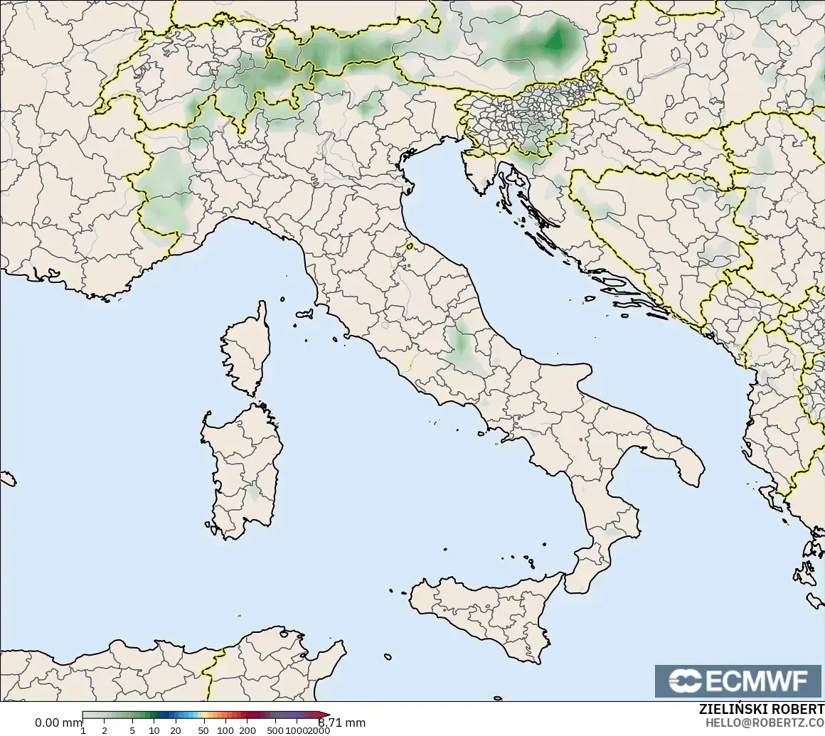 ECMWF IFS 0.25° модель - Италия, Жауын-шашын Жинақталуы