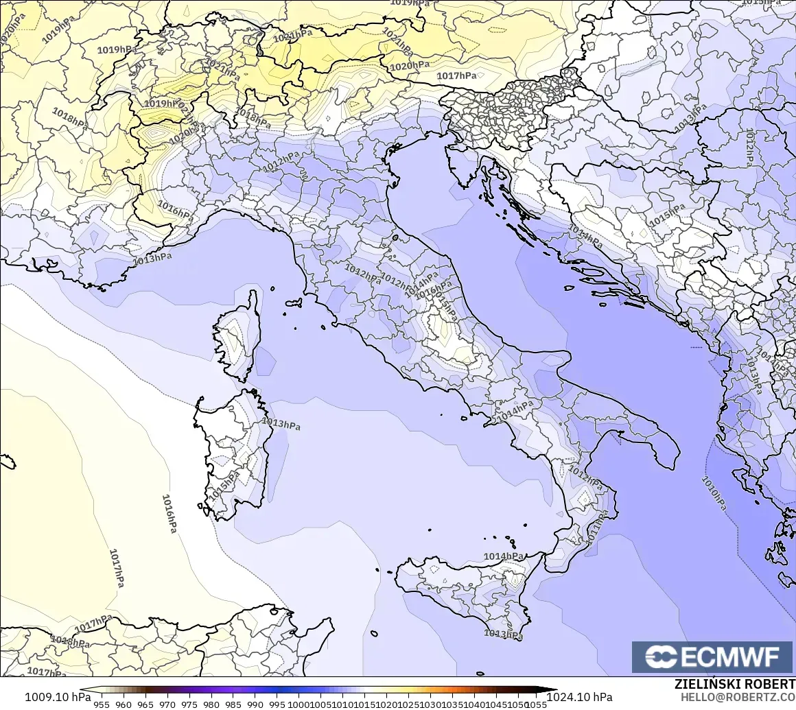ECMWF IFS 0.25° модель - Италия, Қысым