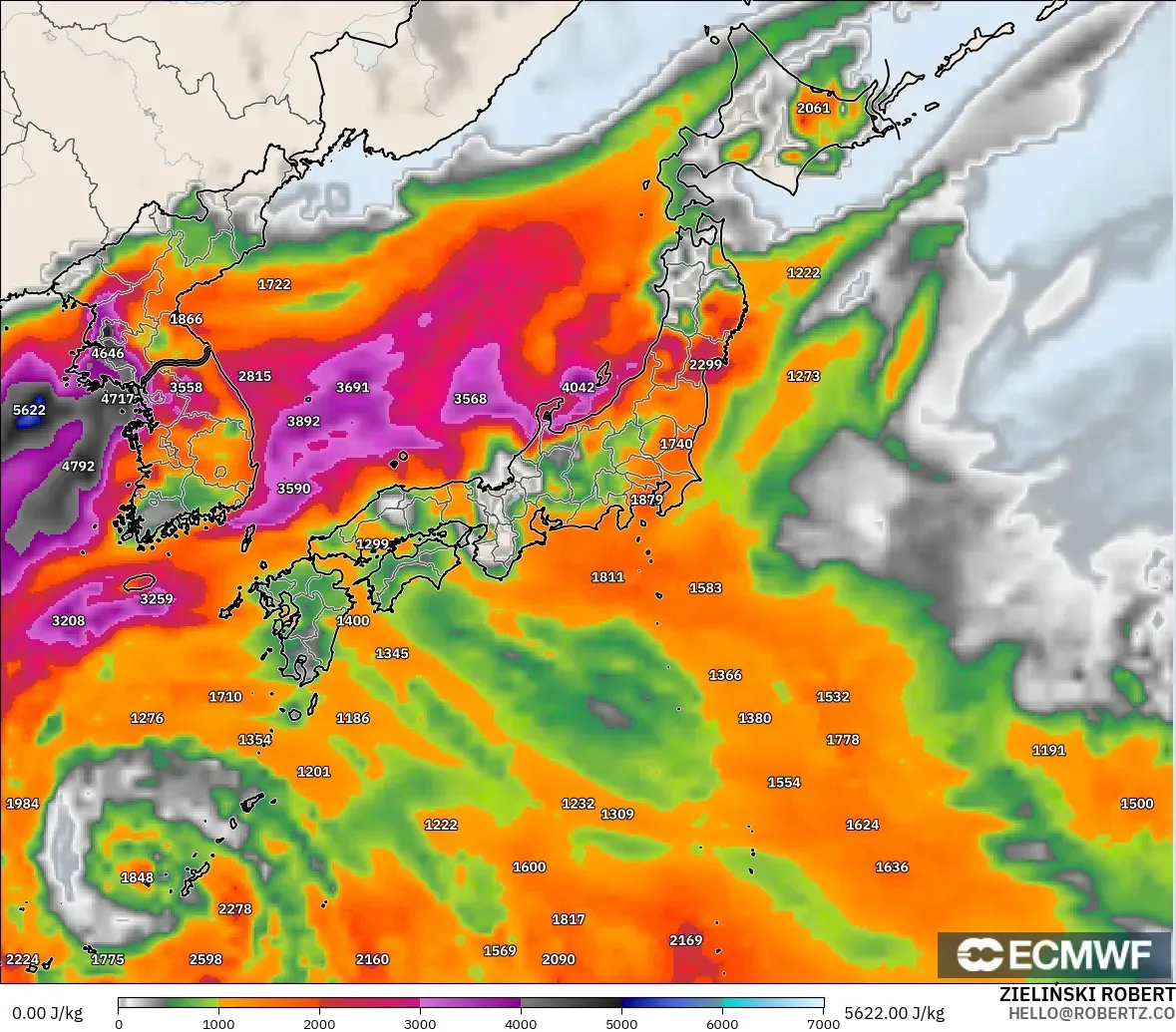 ECMWF IFS 0.25° модель - Жапония, CAPE