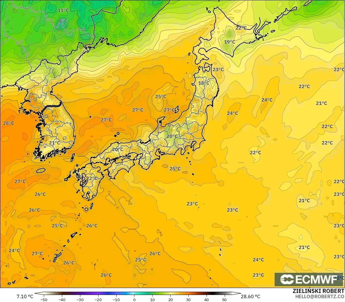 ECMWF IFS 0.25° модель - Жапония, Шық Нүктесі 2 м