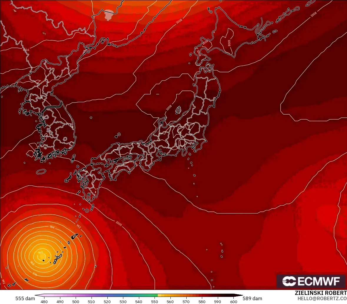 ECMWF IFS 0.25° модель - Жапония, 500 гПа деңгейіндегі геопотенциал биіктігі