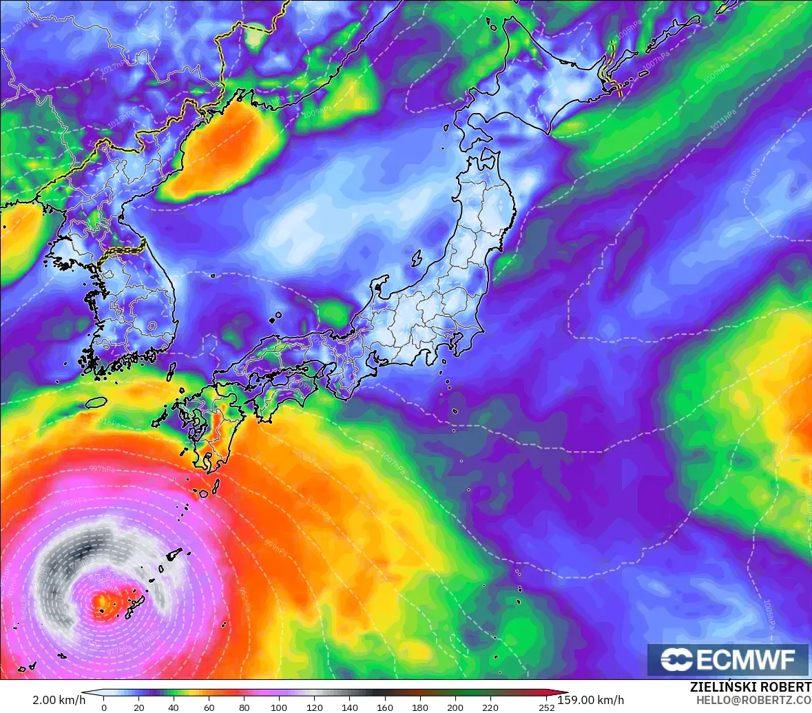 ECMWF IFS 0.25° модель - Жапония, Ең Жоғары Екпін