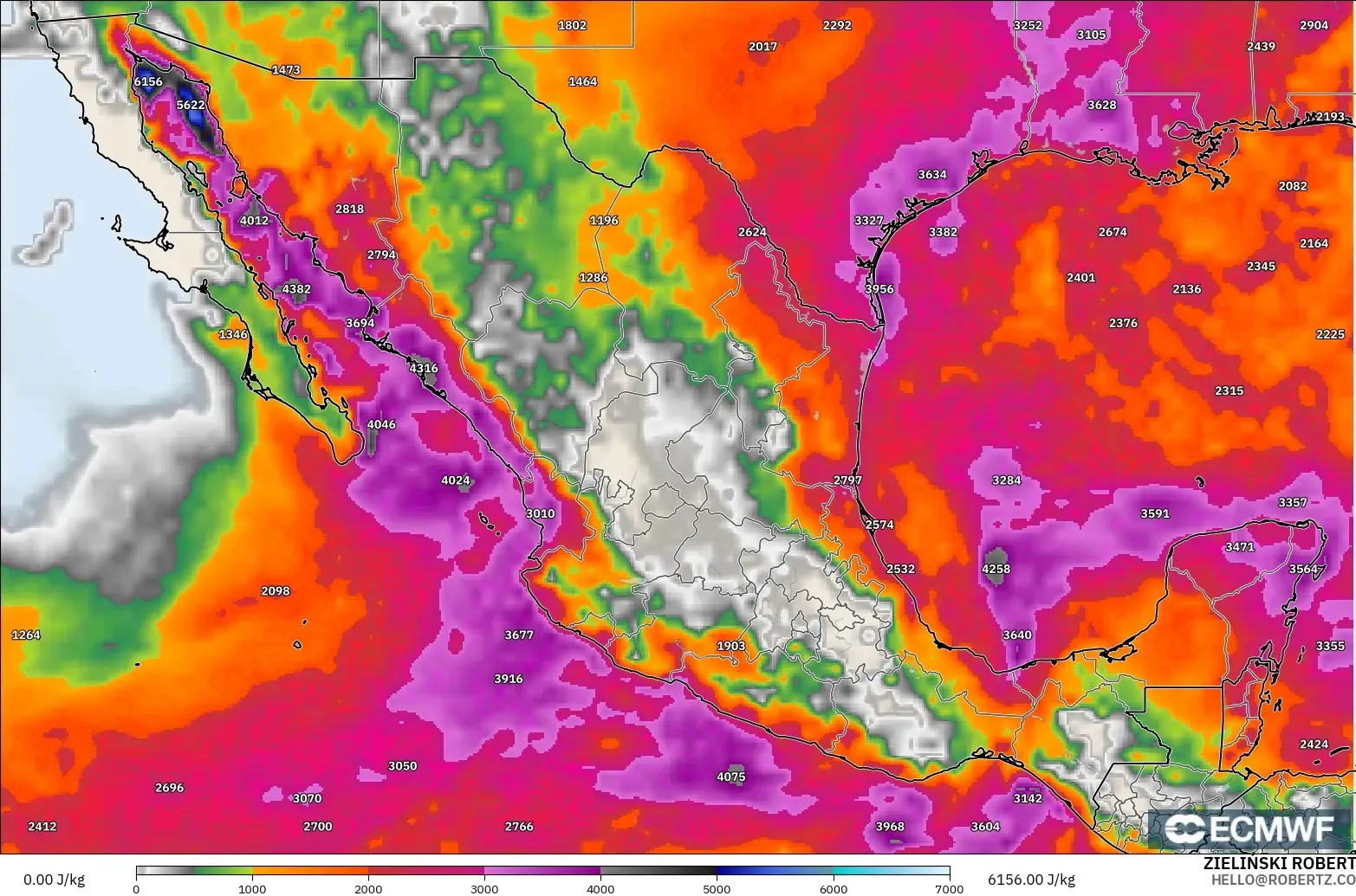 ECMWF IFS 0.25° модель - Мексика, CAPE