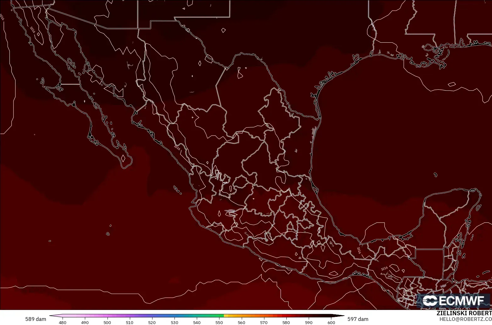 ECMWF IFS 0.25° модель - Мексика, 500 гПа деңгейіндегі геопотенциал биіктігі