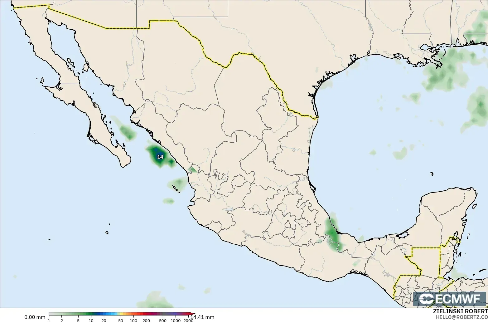ECMWF IFS 0.25° модель - Мексика, Жауын-шашын Жинақталуы
