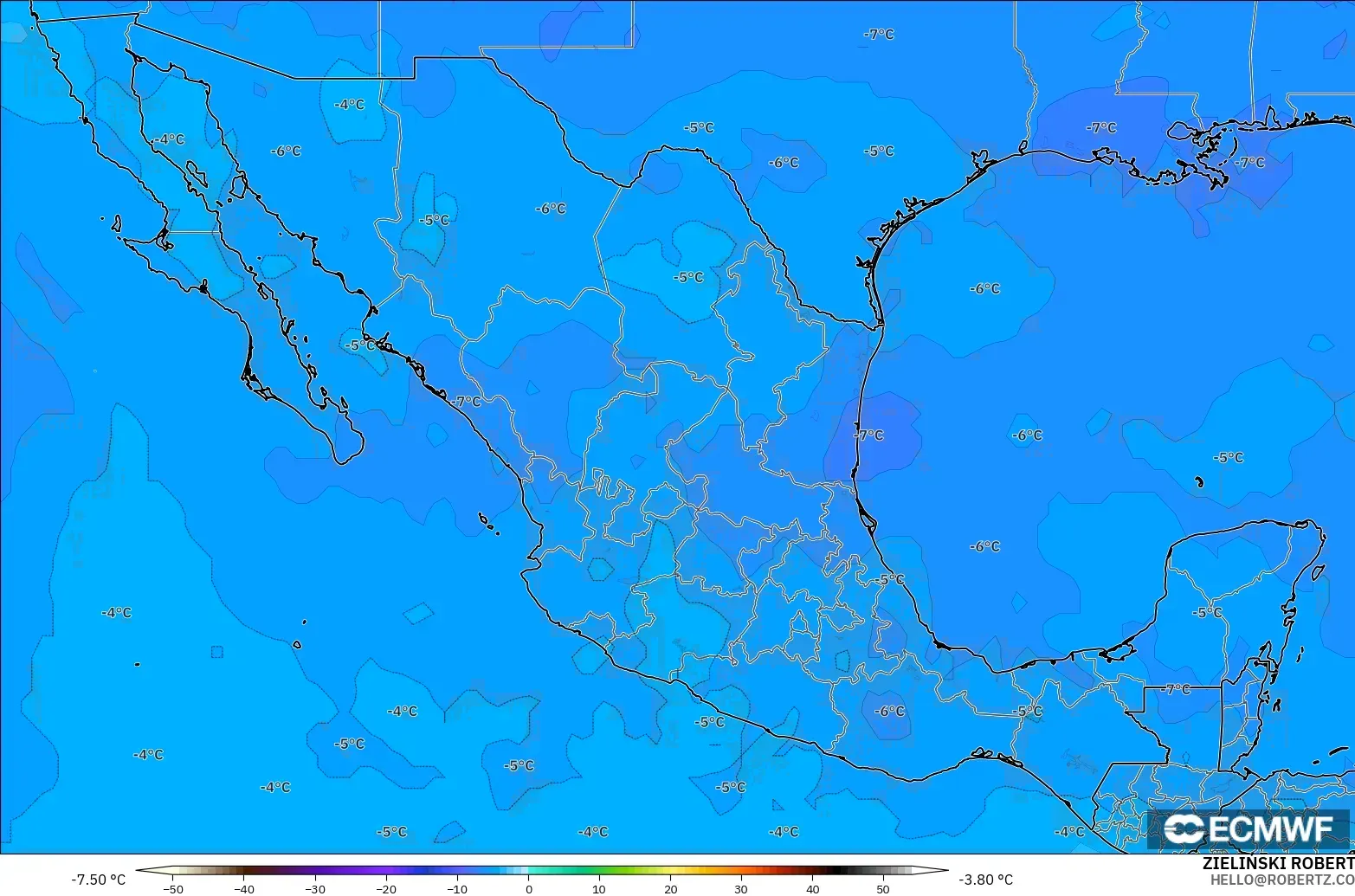 ECMWF IFS 0.25° модель - Мексика, Температура 500 hPa