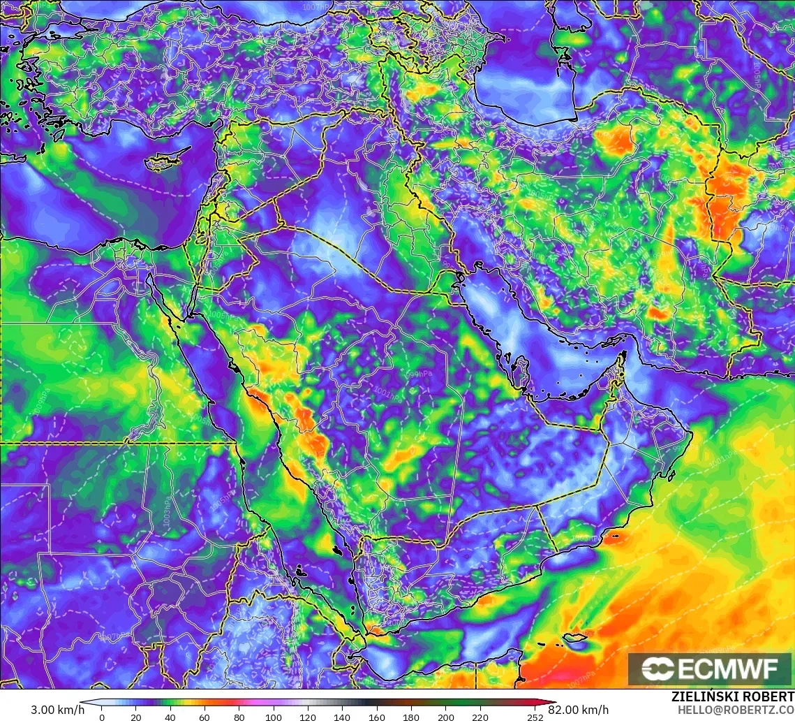 ECMWF IFS 0.25° модель - Таяу Шығыс, Екпінді Жел