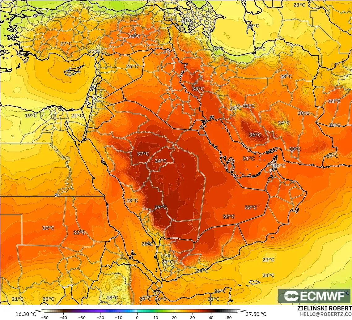 ECMWF IFS 0.25° модель - Таяу Шығыс, Температура 850 hPa