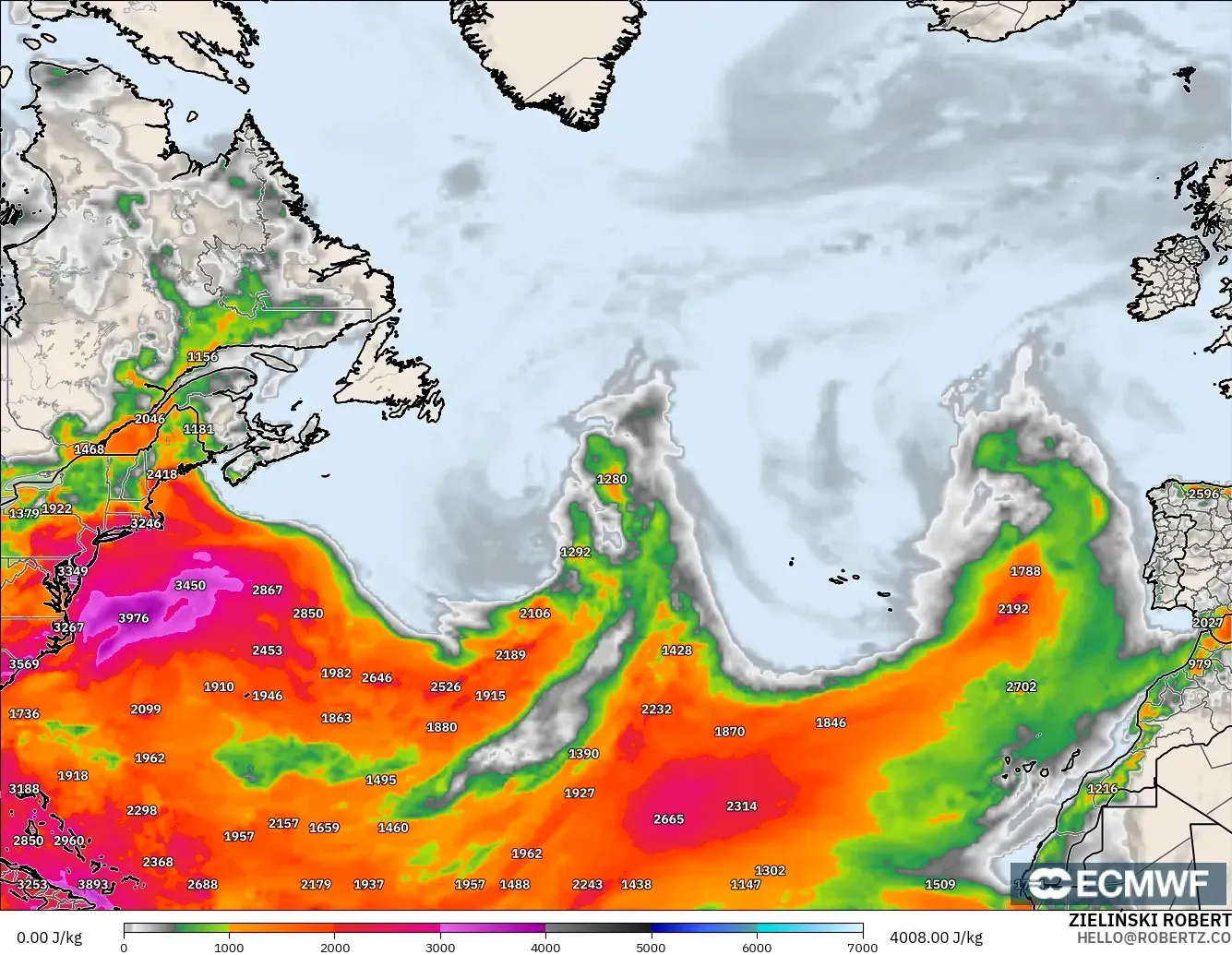 ECMWF IFS 0.25° модель - Солтүстік Атлантика, CAPE