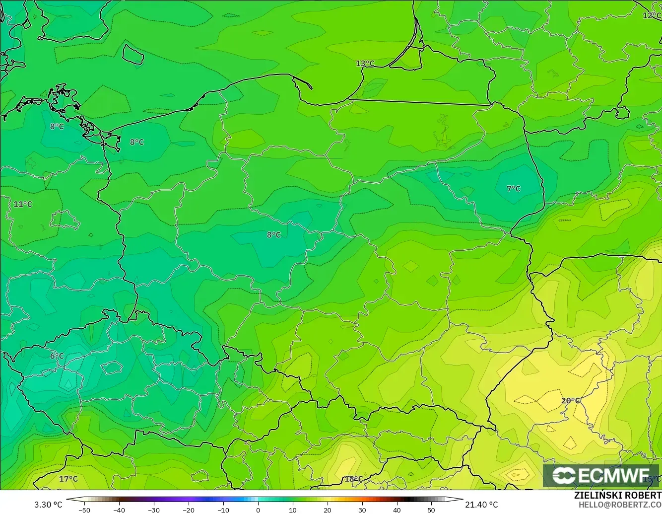 ECMWF IFS 0.25° модель - Польша, Шық Нүктесі 2 м