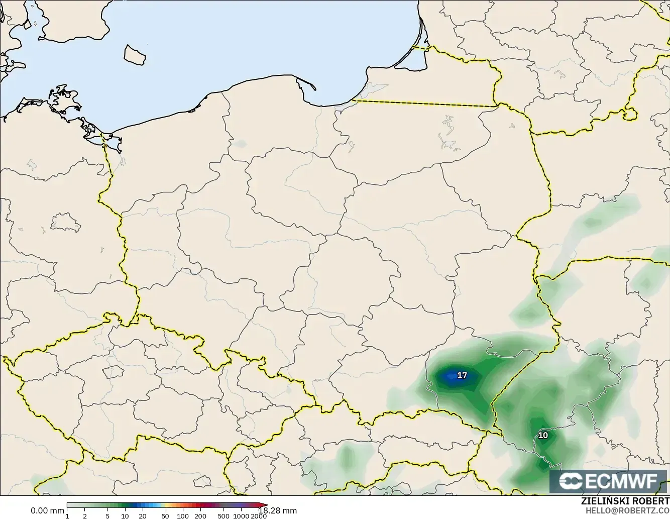 ECMWF IFS 0.25° модель - Польша, Жауын-шашын Жинақталуы