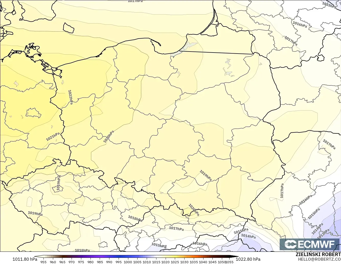 ECMWF IFS 0.25° модель - Польша, Қысым